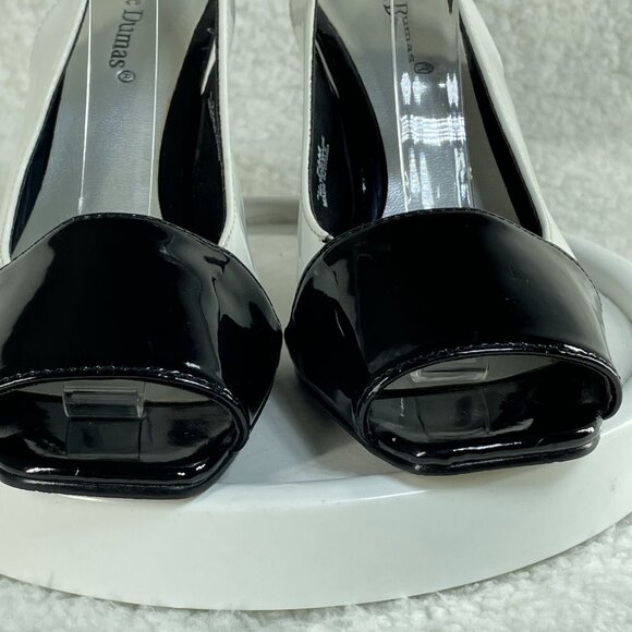 Pierre Dumas High Heels Womens 7.5 M Black White 3.5 Inch Block Heel Adjustable - Picture 5 of 10